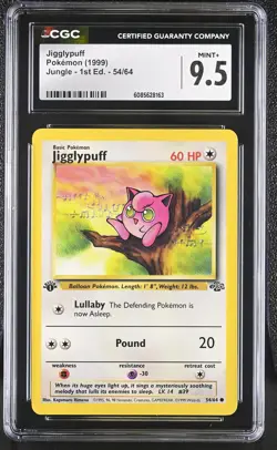 CGC 9.5 MINT+ Jigglypuff 1999 Jungle 1st Edition 54/64 Pokemon Card - Image 1