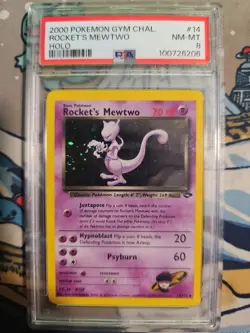 2000 WOTC POKEMON GYM CHALLENGE ROCKET'S MEWTWO # 14/132 HOLO PSA 8 Swirl - Image 1