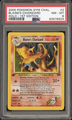 2000 POKEMON GYM CHALLENGE HOLO-1ST ED #2 BLAINE'S CHARIZARD PSA 8 - Image 1