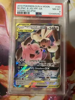 POKEMON COSMIC ECLIPSE MEGA LOPUNNY & JIGGLYPUFF GX #165 PSA 8 - Image 1