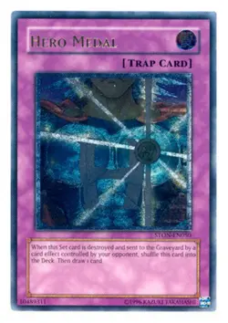 Yugioh! MP Hero Medal - STON-EN050 - Ultimate Rare - 1st Edition Moderately Play - Image 1