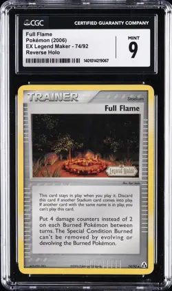 2006 POKEMON EX LEGEND MAKER #74 FULL FLAME-REVERSE FOIL CGC 9 - Image 1