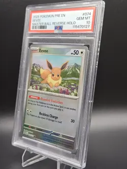 2025 POKEMON PRISMATIC EVOLUTIONS #074 EEVEE MASTER BALL REVERSE HOLO PSA 10 - Image 2