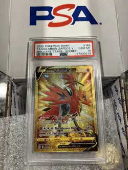 2022 Pokemon Brilliant Stars Galarian Zapdos V Gold Secret Rare 182/172 PSA 10 - Image 1