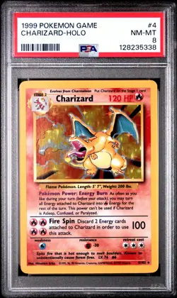 1999 POKEMON BASE SET UNLIMITED #4 CHARIZARD-HOLO PSA 8 - Image 1
