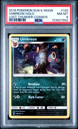 2018 POKEMON SUN & MOON LOST THUNDER COSMOS #120 UMBREON-HOLO PSA 8 - Image 1