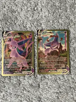 Pokemon Set of 2 Espeon VMax HP310 Solar Revelation Gold Foil Fan Art NM! - Image 1