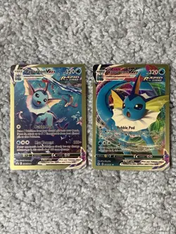 Pokemon Set of 2 Vaporeon VMax HP320 Blkstar Promo Bubble Gold Foil Fan Art NM! - Image 1