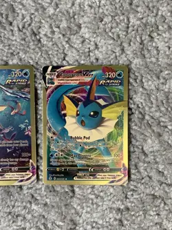Pokemon Set of 2 Vaporeon VMax HP320 Blkstar Promo Bubble Gold Foil Fan Art NM! - Image 3
