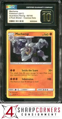 2017 POKEMON SM GUARDIANS RISING BLISTER #65 MACHAMP COSMOS HOLO CGC 10 PRISTINE - Image 1