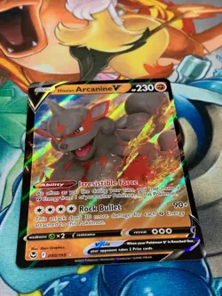 C1016 POKEMON TCG HISUIAN ARCANINE V NM-LP CARD HOLO #090 SILVER TEMPEST RARE - Image 2