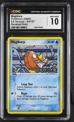 CGC 10 GEM MINT Magikarp 2005 EX Deoxys 64/107 Reverse Holo Stamped Pokemon Card - Image 1
