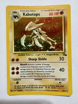 Kabutops 9/62 Pokemon Fossil Unlimited TCG Holo Rare Card WOTC NM - Image 1