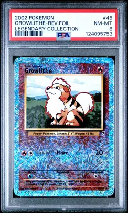 2002 POKEMON LEGENDARY COLLECTION #45 GROWLITHE-REVERSE FOIL PSA 8 - Image 1