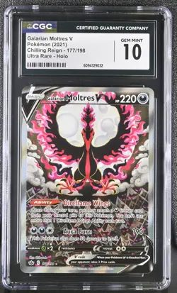 Pokemon Galarian Moltres V #177/198 Chilling Reign Ultra Rare CGC 10 Gem Mint A7 - Image 1