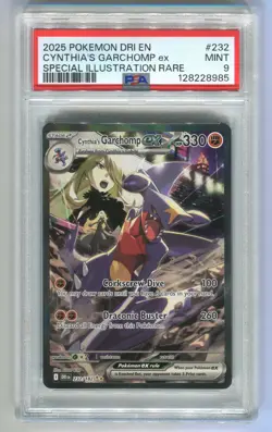 2025 Pokemon DRI EN -SPECIAL ILLUSTRATION RARE #232 CYNTHIA'S GARCHOMP ex PSA 9 - Image 1