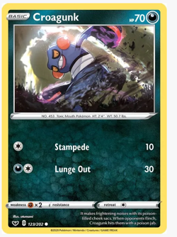 Croagunk (123) Sword & Shield Base Set (SWSH01) Pokemon TCG PLAYSET (x4) NM - Image 1