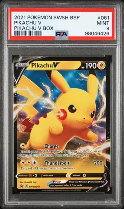 2021 POKEMON BLACK STAR PROMO #061 #61 PIKACHU V FULL ART PSA 9 SWSH - Image 1