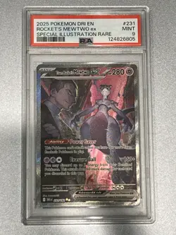 2025 POKEMON DRI SPECIAL ILLUSTRATION RARE #231 TEAM ROCKET'S MEWTWO EX PSA 9 - Image 1