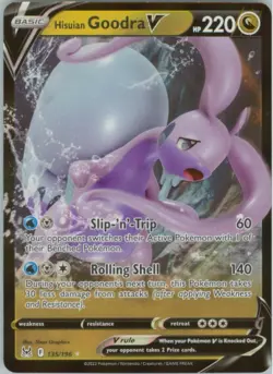 HISUIAN GOODRA V Full Art Rare Holo 135/196 LOST ORIGIN Pokemon Card NM/M - Image 1