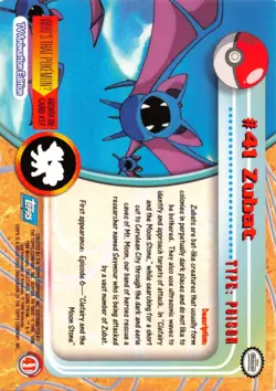 ZUBAT #41 - BLUE Logo - NON-HOLO - SERIES 1 - TOPPS Pokemon Card - LP - Image 2