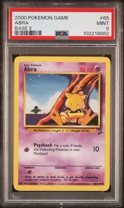 2000 Pokemon Base 2 # 65 Abra PSA 9 Card MINT! Trusted Seller! Free Shipping! - Image 1