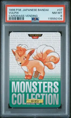 Pokemon Japanese Vulpix Bandai Carddass Vending 1996 Green No. 037 PSA 8 - Image 1