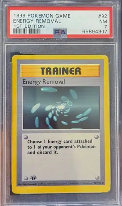 Energy Removal 92 Base Set 1st Edition WOTC Vintage Pokemon PSA 7 - Image 1