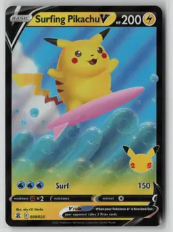 Surfing Pikachu V 008/025 Pokemon TCG Celebrations Holo Rare (Near Mint) NM 2 - Image 1