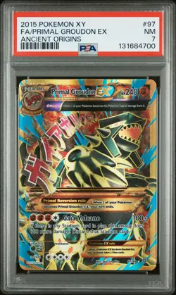 2015 POKEMON XY #97 FULL ART PRIMAL GROUDON EX NM PSA 7 ANCIENT ORIGINS - Image 1