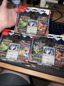 3x Pokemon TCG Twilight Masquerade Obsidian Flames 2pk Blister Archaludon Promo - Image 1
