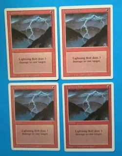 Magic the Gathering MTG Revised LIGHTNING BOLT X 4 ( 3 LP/EX & 1 MP) C 1994 Nice - Image 1