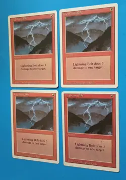 Magic the Gathering MTG Revised LIGHTNING BOLT X 4 ( 3 LP/EX & 1 MP) C 1994 Nice - Image 2