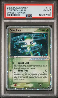 2005 POKEMON EX UNSEEN FORCES #117 CELEBI EX-HOLO PSA 8 - Image 1