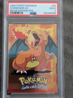 🔥1999 Topps Pokemon Charizard #6 Movie Edition -foil- PSA8🔥 - Image 1
