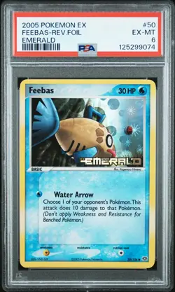 2005 POKEMON EX EMERALD #50 FEEBAS-REVERSE FOIL PSA 6 - Image 1