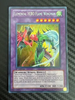 Yugioh Elemental HERO Flame Wingman LCGX-EN045 Secret Rare 1st Edition LP - Image 1