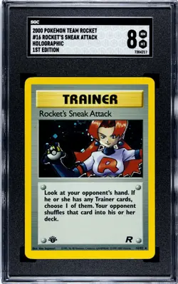 2000 Pokemon Team Rocket #16 Rocket's Sneak Attack Holo 1st Edition SGC 8 NM/MT - Image 1