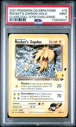 PSA 9 MINT Rocket's Zapdos, SWSH Celebrations Pokemon Classic Collection, 15/132 - Image 1