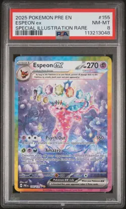 2025 POKEMON PRISMATIC EVOLUTIONS ILLUSTRATION RARE #155 ESPEON EX PSA 8 - Image 1