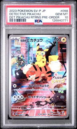 2023 POKEMON JAPANESE SV-P PROMO #098 DETECTIVE PIKACHU PSA 10 - Image 1