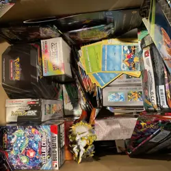Bulk Open Pokemon Item Lot, See Photos Empty Tins, Boxes, PackArts, Arceus Fig - Image 3