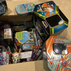 Bulk Open Pokemon Item Lot, See Photos Empty Tins, Boxes, PackArts, Arceus Fig - Image 5