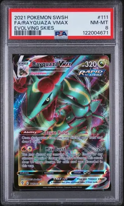 Pokemon TCG Rayquaza VMAX 111/203 Evolving Skies Holo Ultra Rare PSA 8 - Image 1