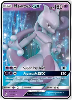 Mewtwo GX 31/68 - Hidden Fates - Full Art Holo Pokemon Card - Light Play (LP) - Image 1