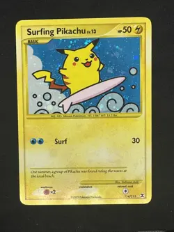 2009 Pokemon Surfing Pikachu 114/111 Rising Rivals Holo Secret Rare HOLO BLEED - Image 1