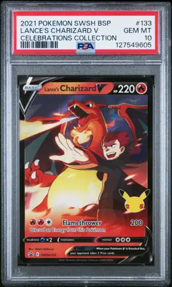 2021 POKEMON SWSH BLACK STAR PROMO CELEBRATIONS COLL LANCE'S CHARIZARD V PSA 10 - Image 1
