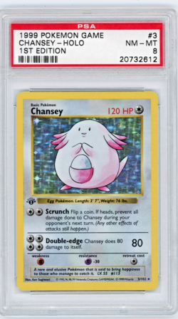 1999 Pokemon Base Set Chansey 3/102 1st Edition Shadowless Holo PSA 8 - Image 1