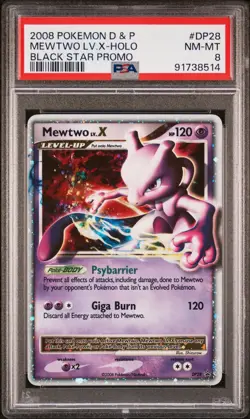 2008 Pokemon Diamond & Pearl Mewtwo LV.X #DP28 Black Star Promo Holo PSA 8 RARE - Image 1