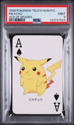 PSA 9 MINT 1998 Pokemon Televi-Kun Pikachu Ace of Spades playing card - Image 1